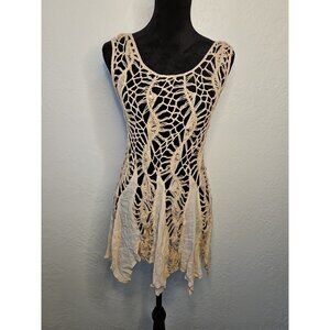 Women Rue 21 crochet top dress Sz Med Boho Fairy Beach Asymmetrical Y2K cottage